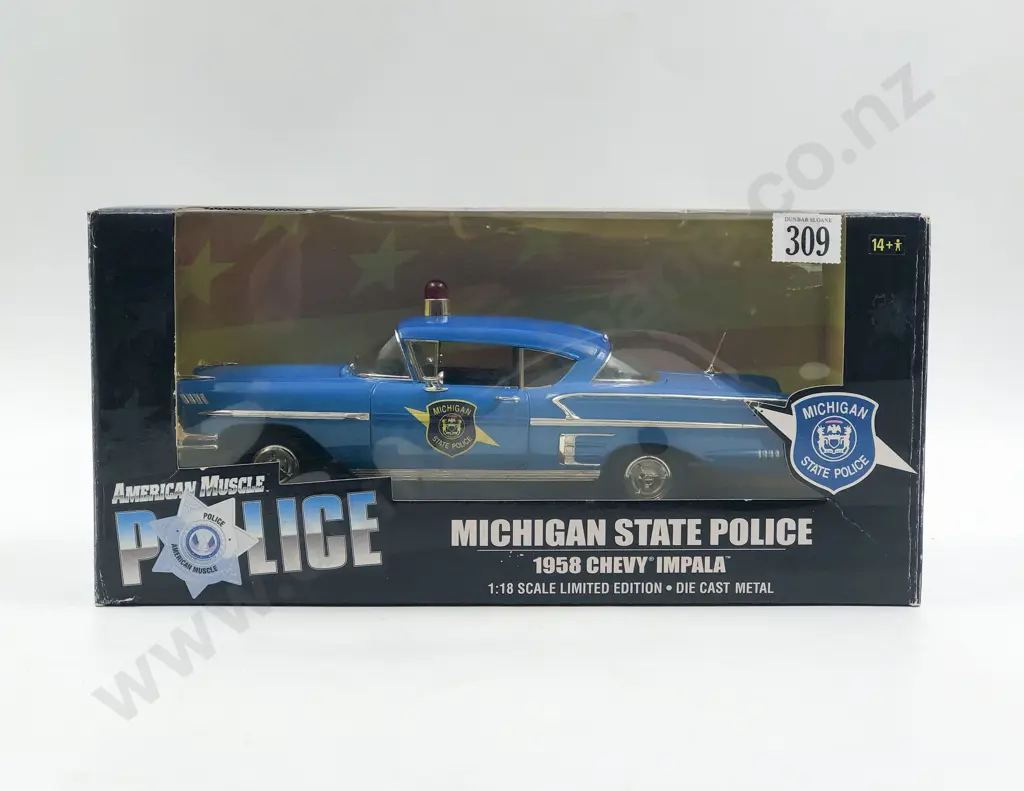 Ertl American Muscle Boxed 1:18 Michigan State Police 1958 Chevy Impala Image 1++