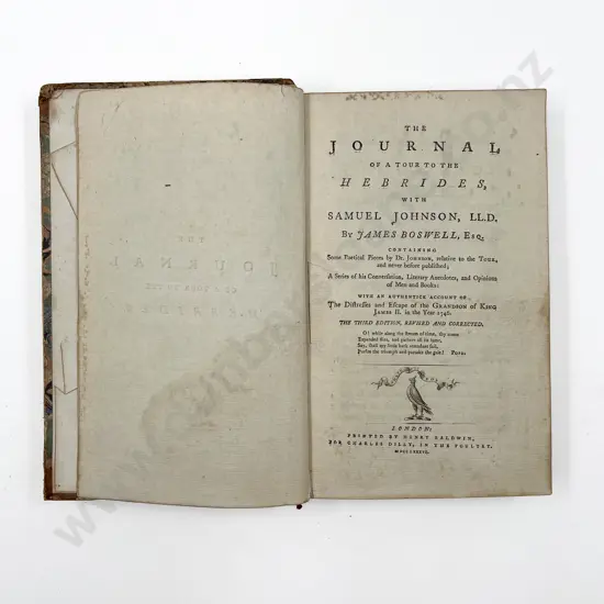 Boswell James - The Journal Of A Tour To The Hebrides With Samuel Johnson. Printed By Henry Baldwin