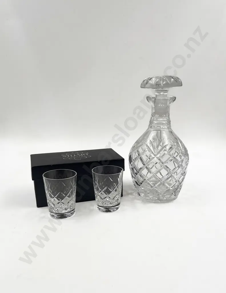 Crystal Decanter and Pair of Webb & Corbett Tumblers Image 1++