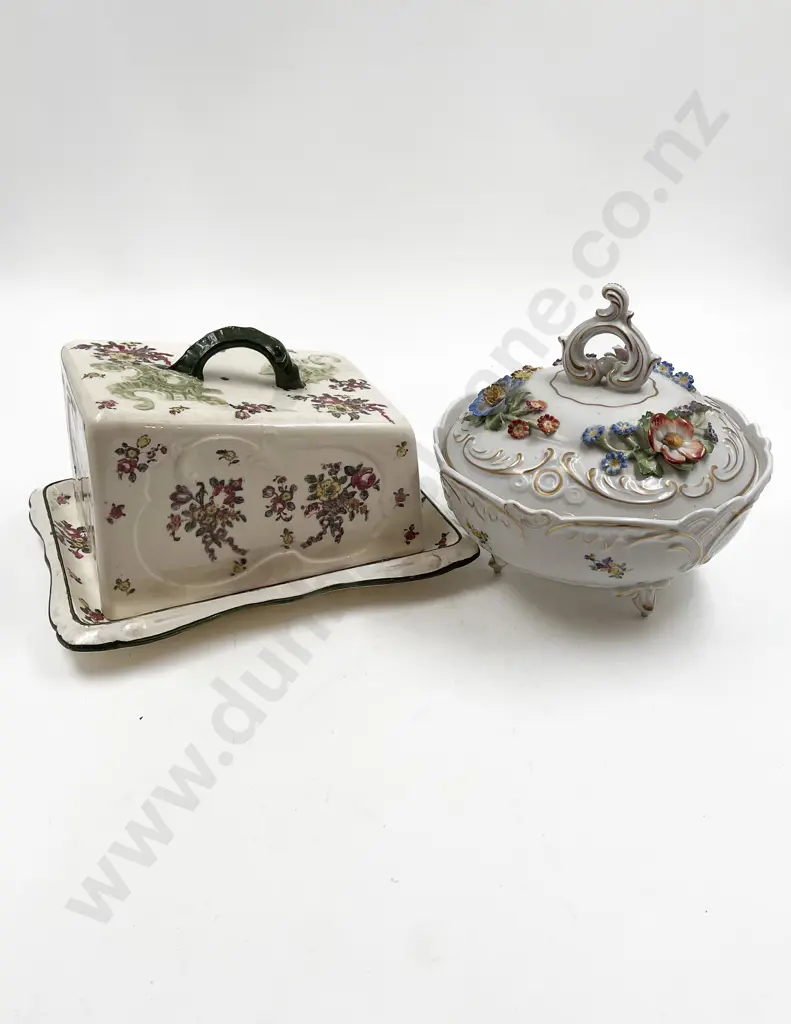Royal Doulton Cheese Dish and Cover together with Floral Decorated Lidded Bowl Image 1++
