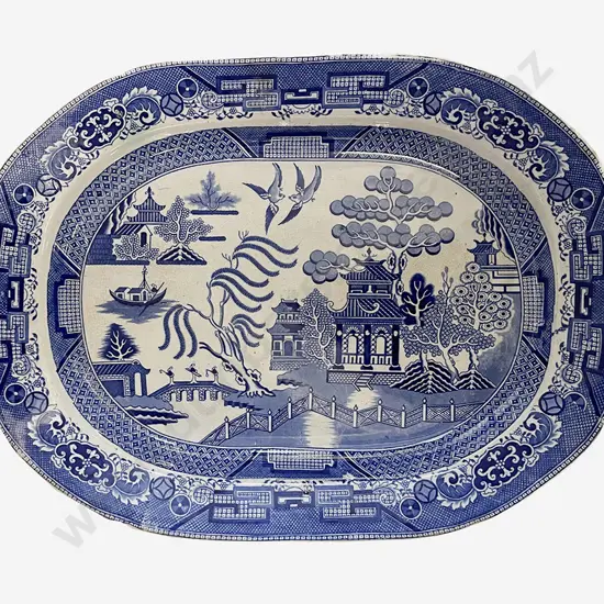 Large Blue and White Willow Pattern Ashet
