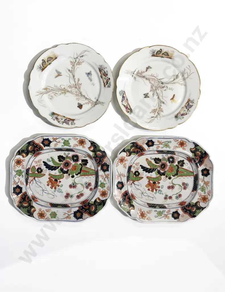 Pair of Imari Pattern Plates together with Two Fancy China Plates Image 1++