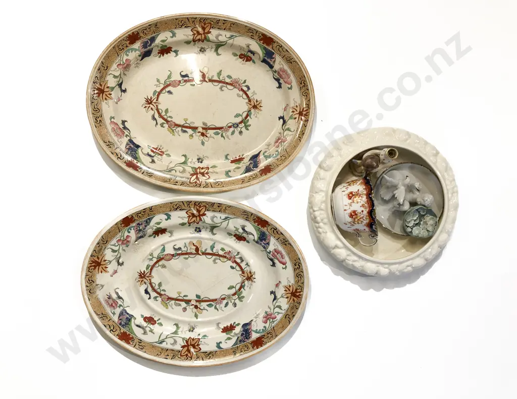 Pair Fancy China Ashets Together with Assorted Ornaments Etc. Image 1++