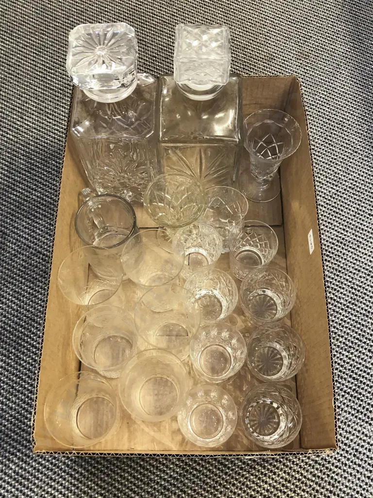 Qty Assorted Crystal and Glass Ware incl Two Decanters Image 1++
