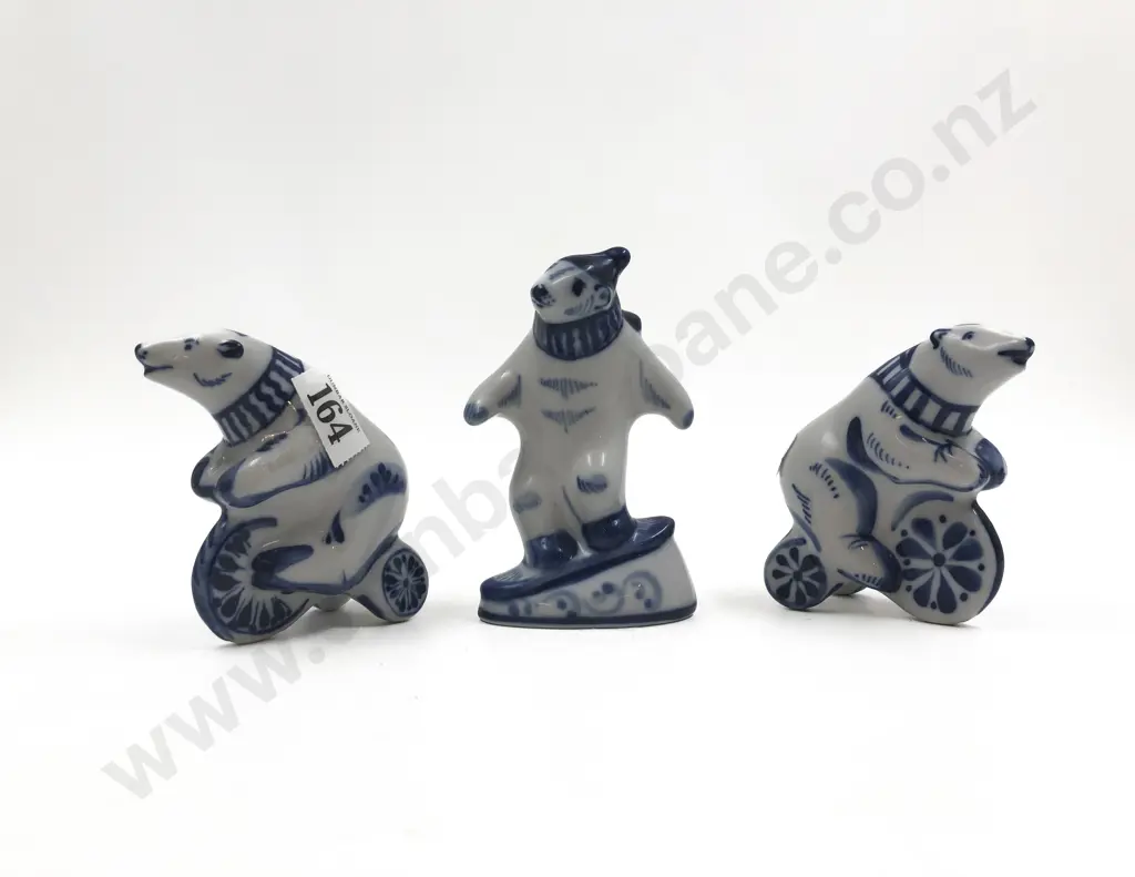 Set of Three Blue and White Russian Polar Bear Ornaments Image 1++