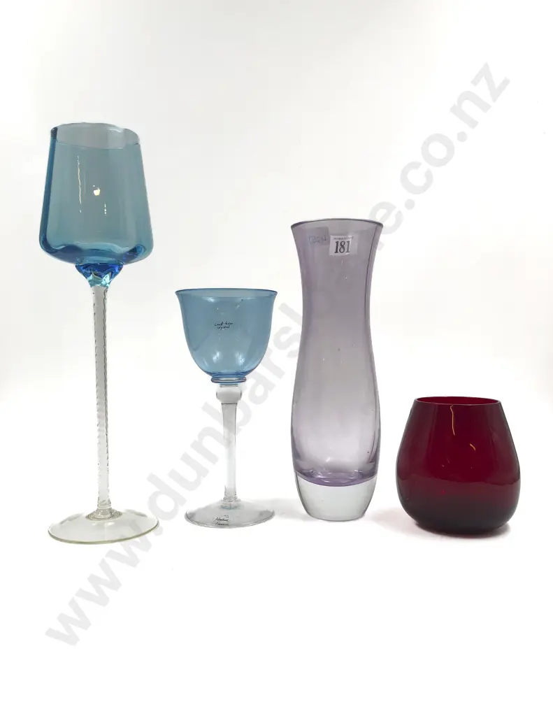 Hoglund Wine Goblet together with Three Pieces of Art Glass Image 1++