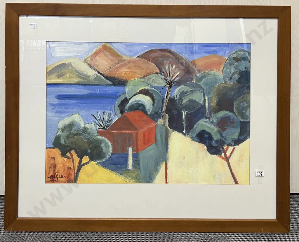 M Gibbs - Landscape with Cottage - Acrylic on Paper Image 1++