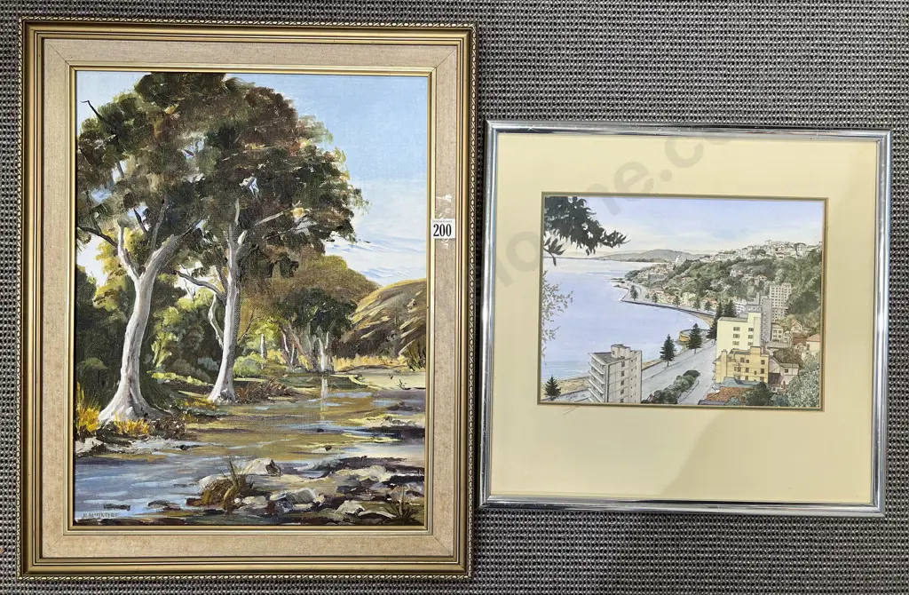 N.MacIntyre Oil on Board together with P.Leech Oriental Bay Watercolour Image 1++