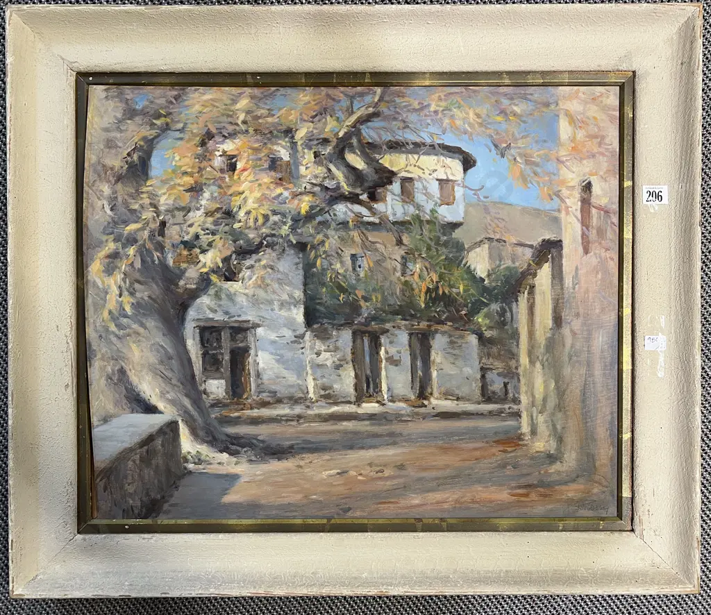 Unknown Artist - European Courtyard - Oil on Board Image 1++