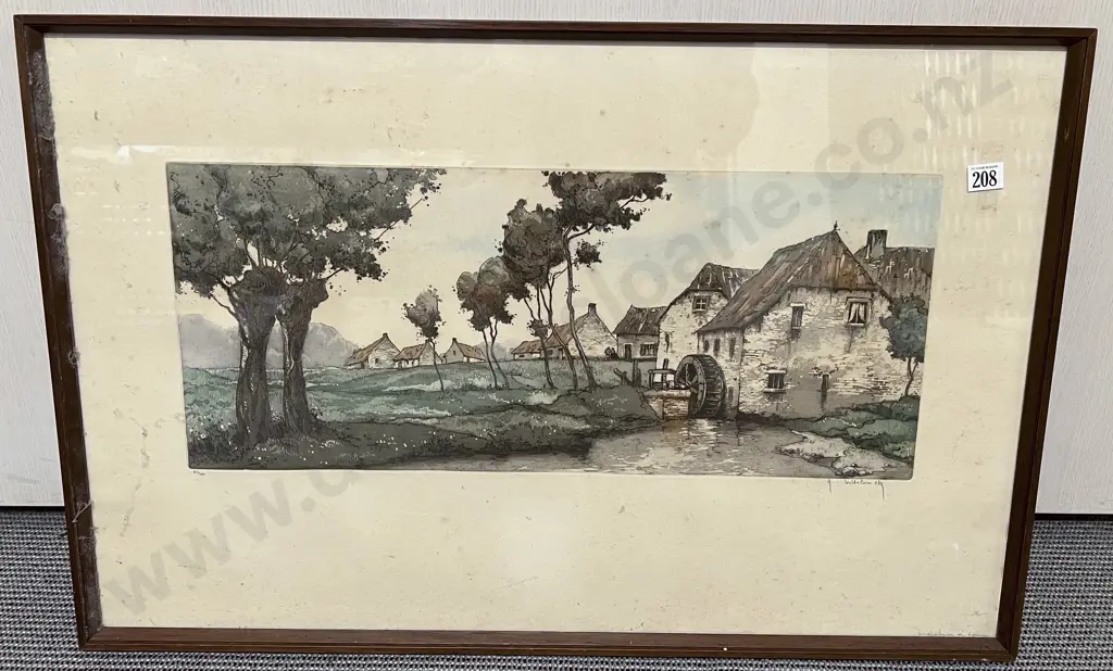 Unknown Artist - European Village & Watermill - Etching Image 1++