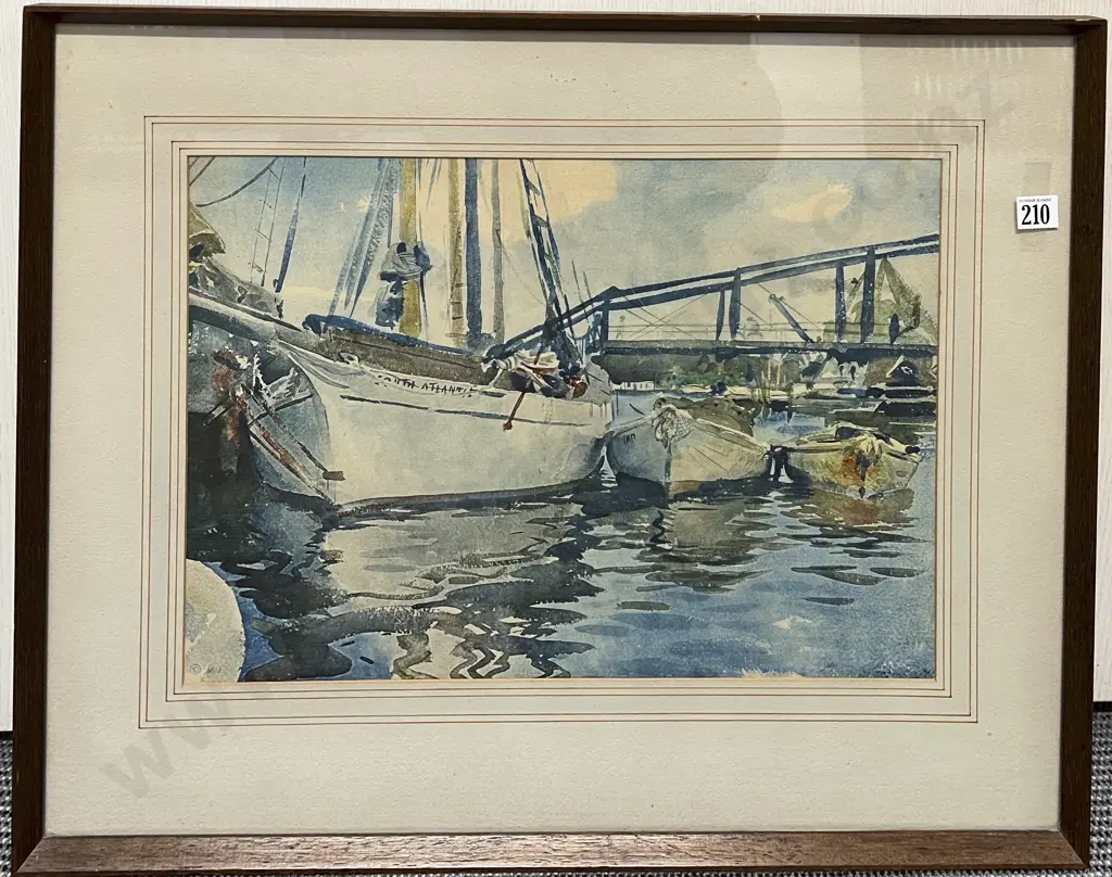 Unknown Artist - Dockside Yacht  Scene -  Print Image 1++