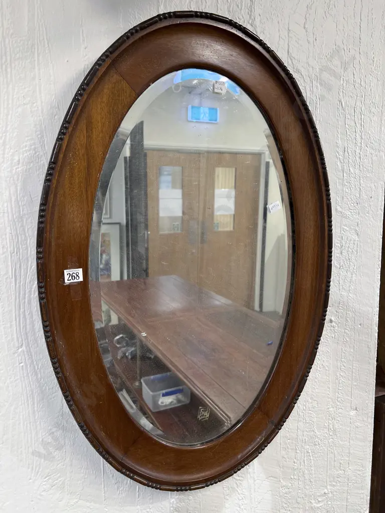 Mahogany Framed Oval Bevel Edged Wall Mirror Image 1++