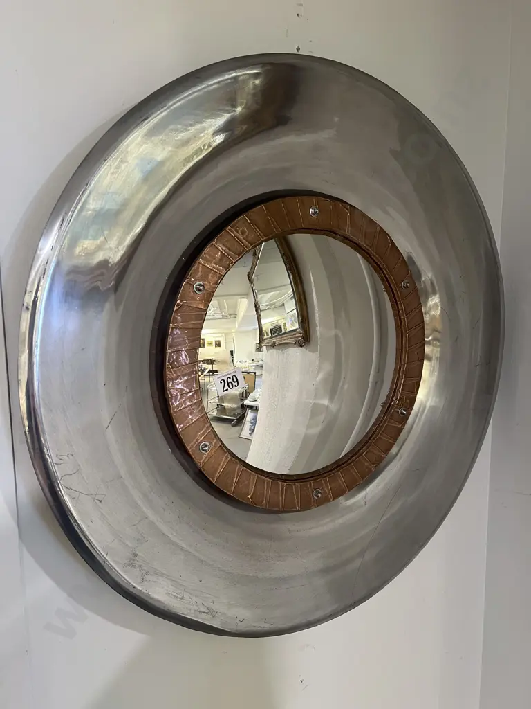 Brushed Chrome and Copper Modern Design Convex Mirror Image 1++