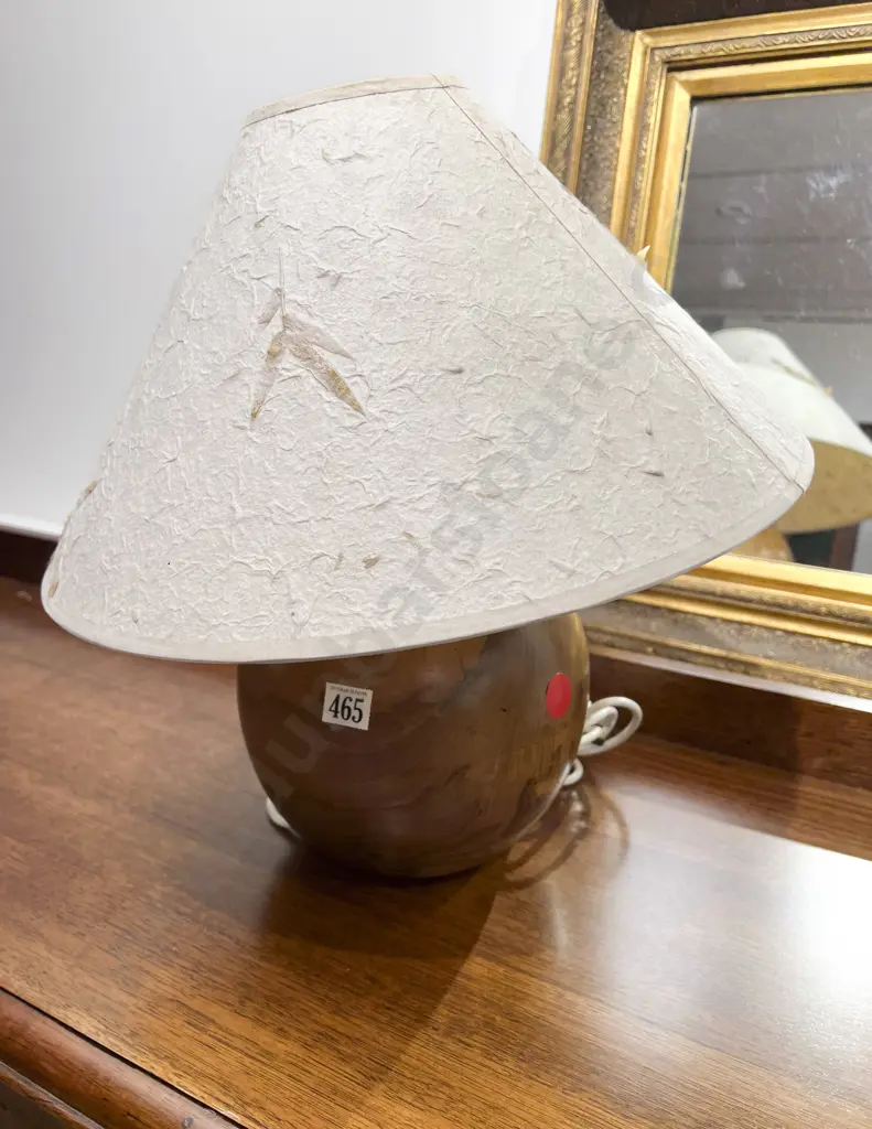 Turned Wood Lamp Base with Rice Paper Shade Image 1++