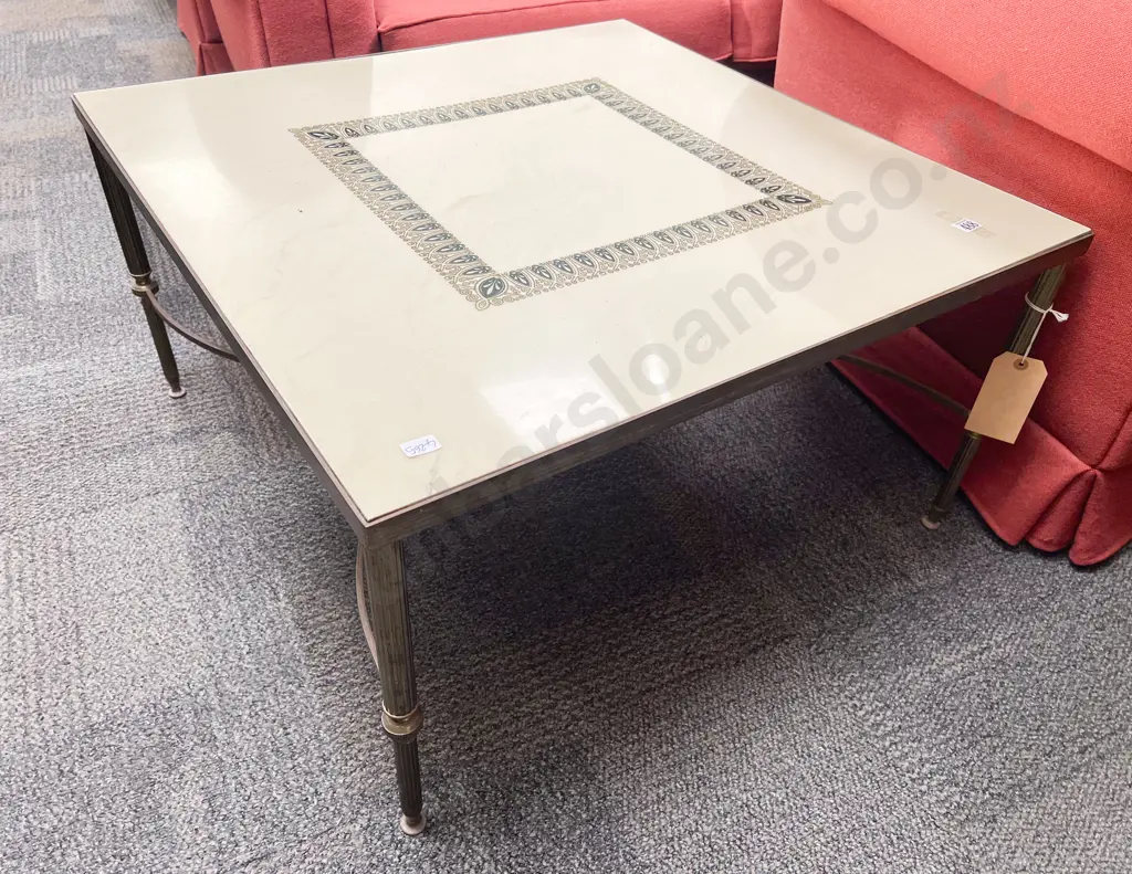 Faux Marble Top Coffee Table on Brass Base Image 1++
