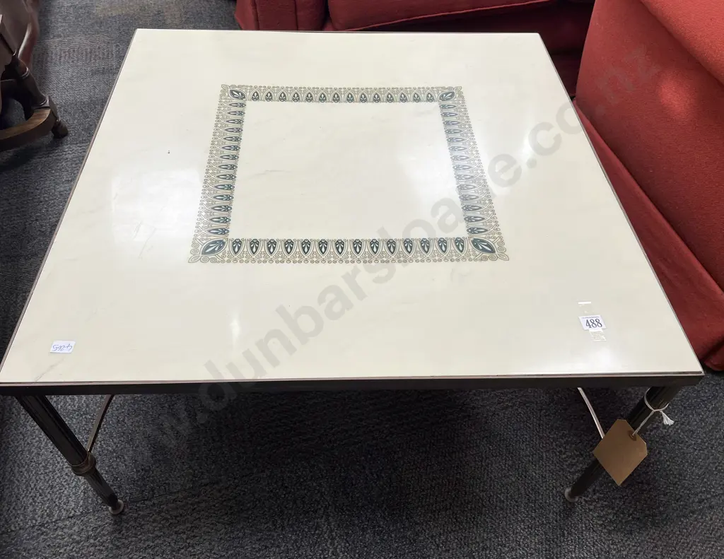 Faux Marble Top Coffee Table on Brass Base Image 1++