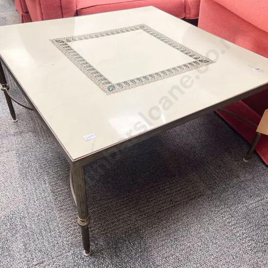 Faux Marble Top Coffee Table on Brass Base