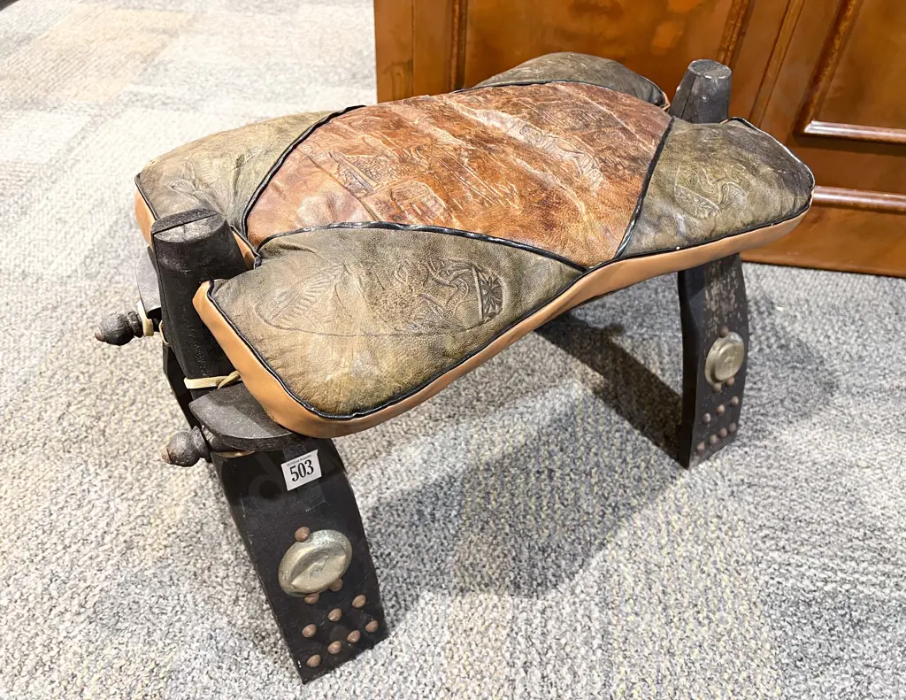 Moroccan Leather Saddle Stool Image 1++
