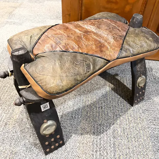 Moroccan Leather Saddle Stool