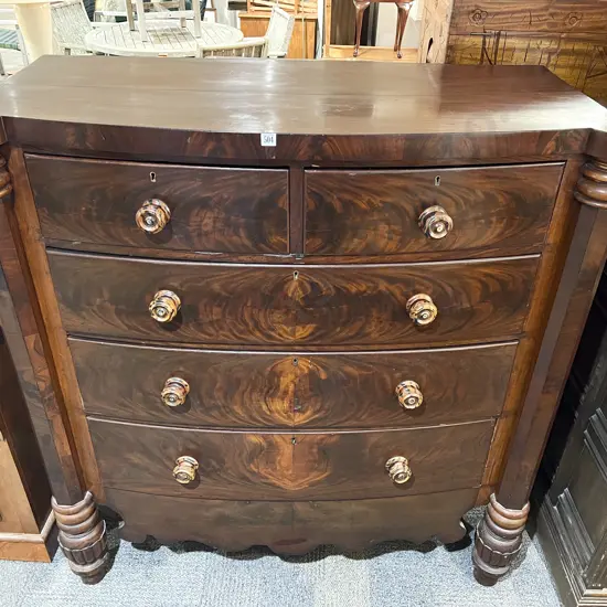 Wm IV Flame Mahogany Bow Front Chest of Drawers
