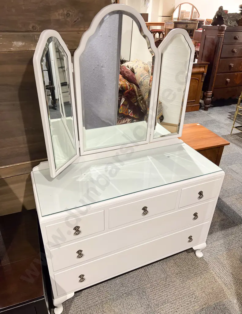 White Painted Mirror Back Dressing Chest Image 1++
