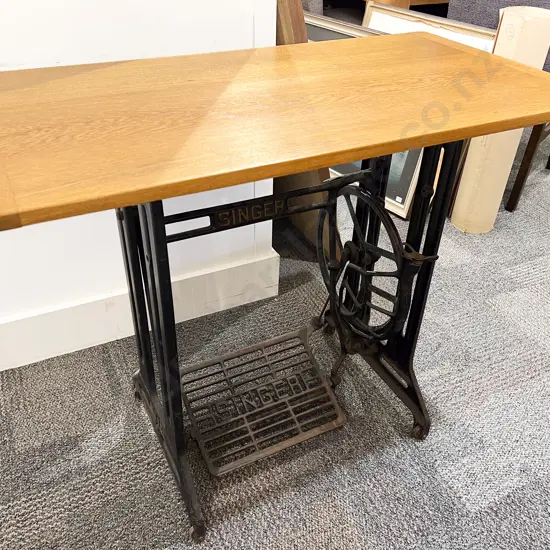 Singer Sewing Machine Treadle Base with Later Oak Top