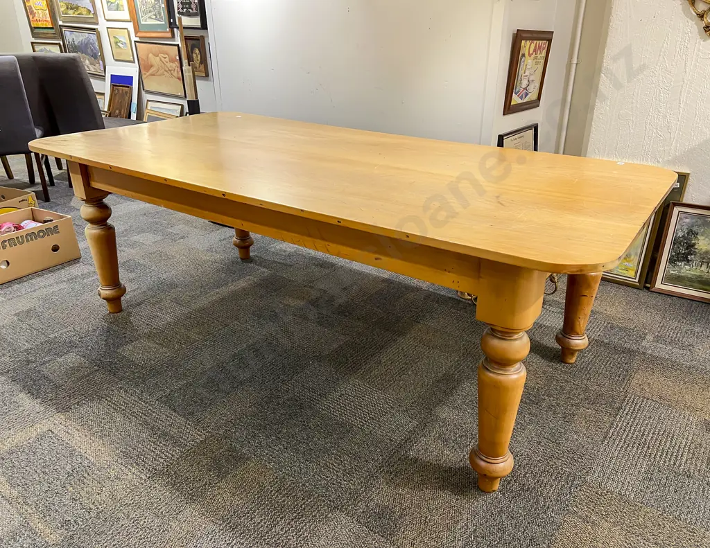 Colonial Kauri scrub Top Farmhouse Dining Table together with Eight Modern Dining Chairs Image 1++