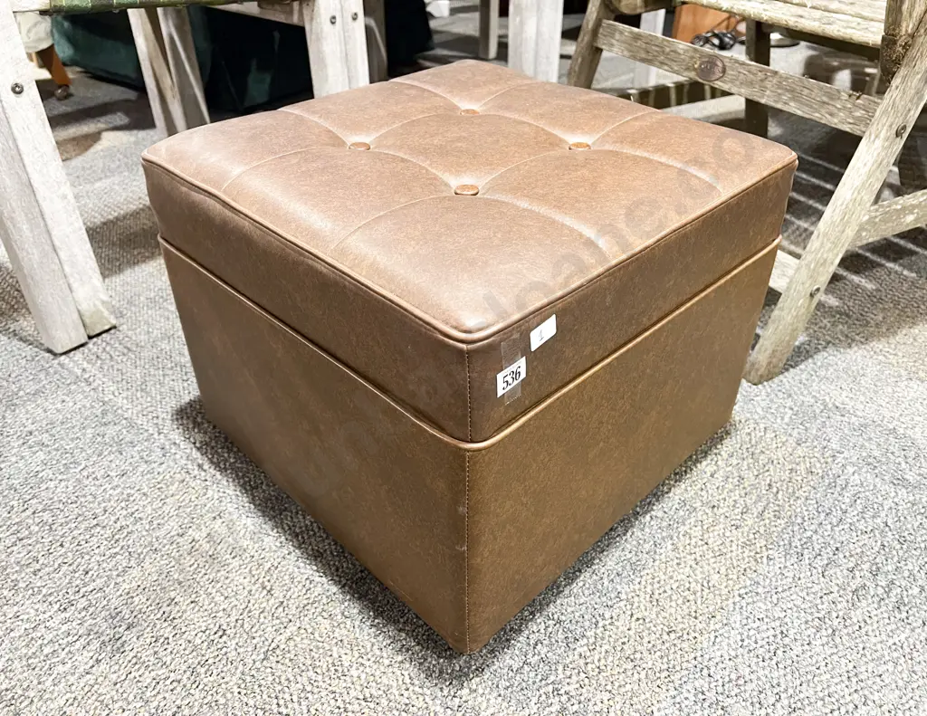 Vinyl Footstool with Tilt Top Compartment Image 1++