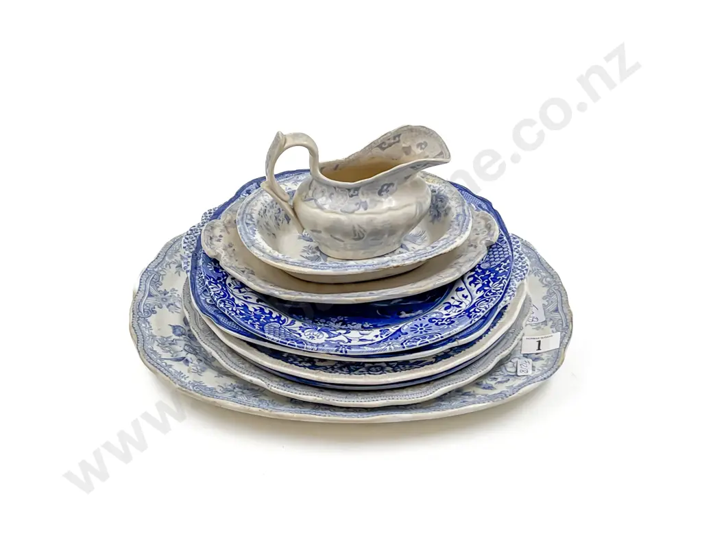 Victorian Asiatic Ashet and Assorted Blue and White Ware Image 1++
