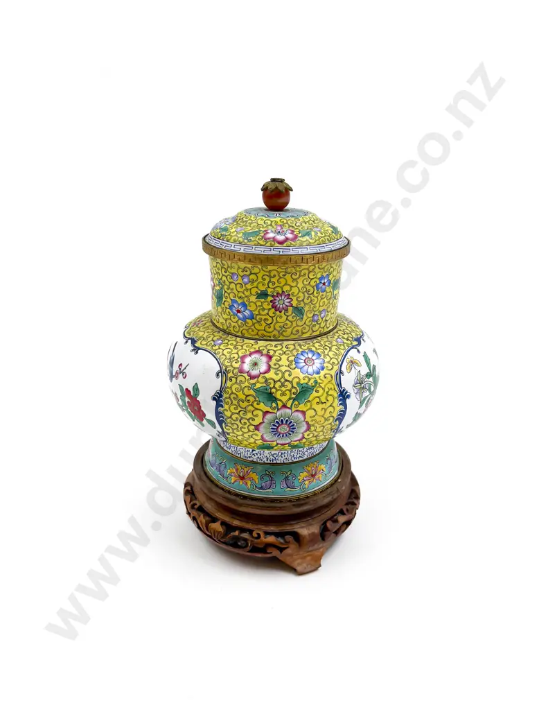 Chinese Enamel Urn and Cover on Stand Image 1++