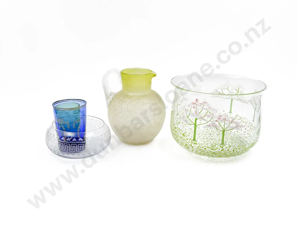 Victorian Crackle Glass Jug with Later Bowl and Various Image 1++