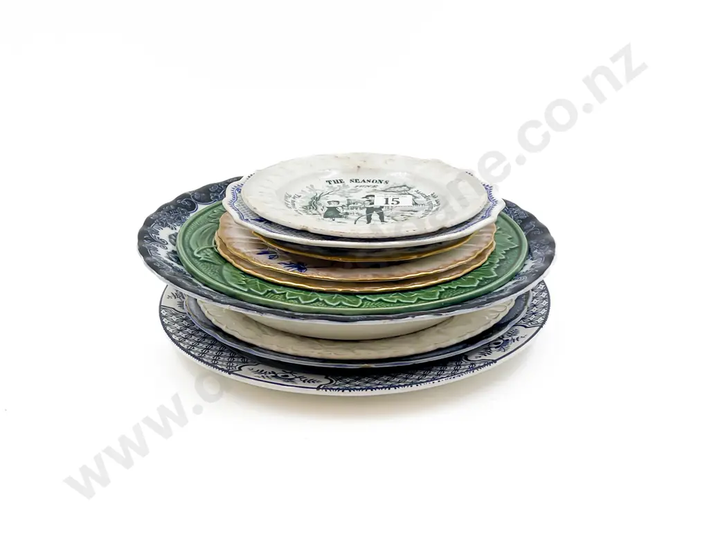 Victorian Green Glazed Leaf Dish with Nursery Plate and Various Image 1++