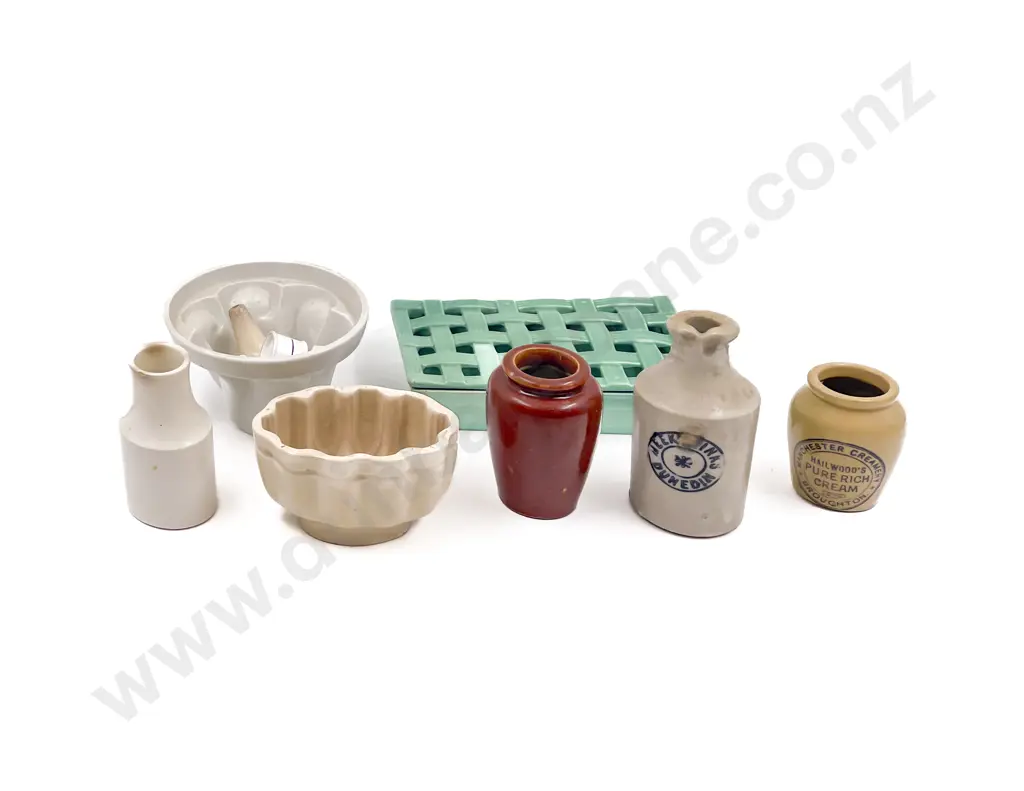 Two Victorian Jelly Moulds with Stone Jars and Assorted Image 1++