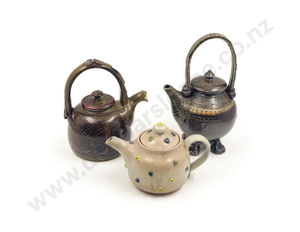 Three Assorted Pottery Teapots Image 1++