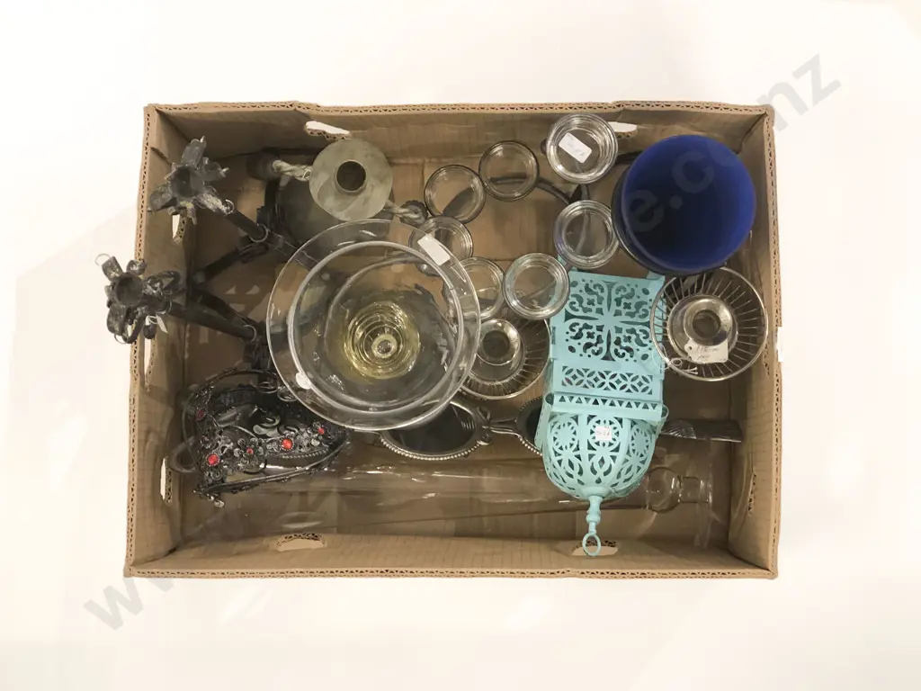 Box Qty of Assorted Decorative Homewares including Candle Holders Etc. Image 1++