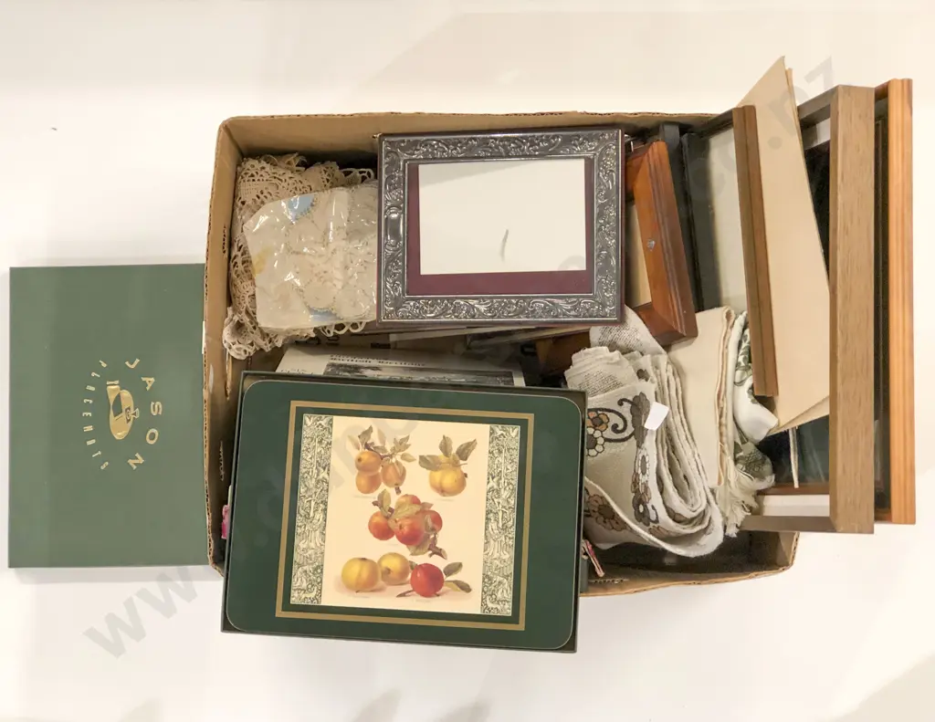 Qty of Assorted Picture Frames and Boxed Placemats Etc. Image 1++