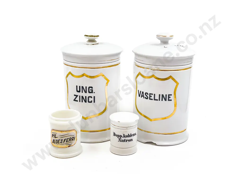 Four Assorted Vintage Ceramic Chemist Jars Image 1++