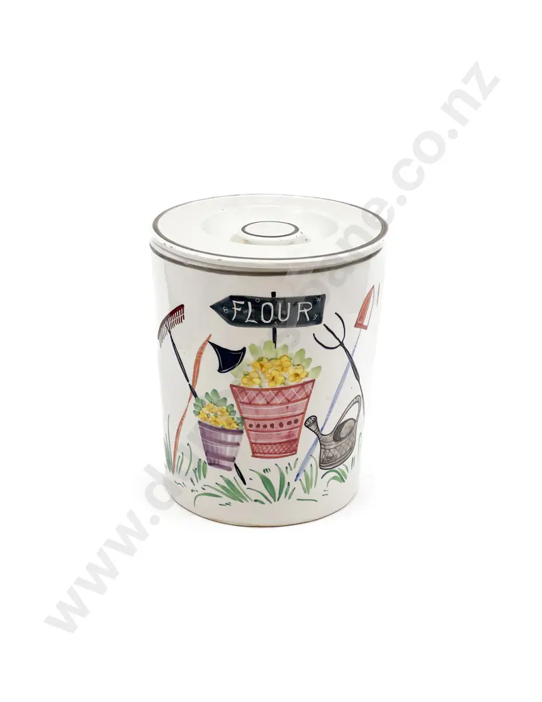 Vintage Italian Hand Painted Ceramic Flour Bin Image 1++