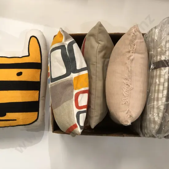 Two Boxes of Assorted Cushions and Pillows Etc.