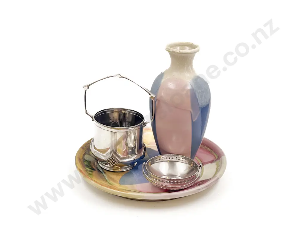Pottery Vase and Plate together with Two Plated Dishes Image 1++