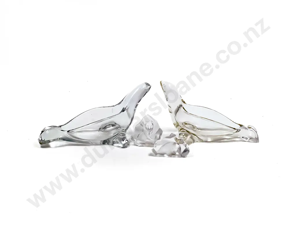 Pair of Glass Seal Form Dishes with Two Art Glass Paperweights Image 1++