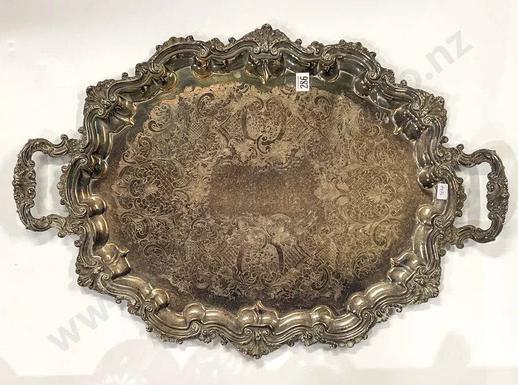 Ornate S/P Double Handled Tray Image 1++