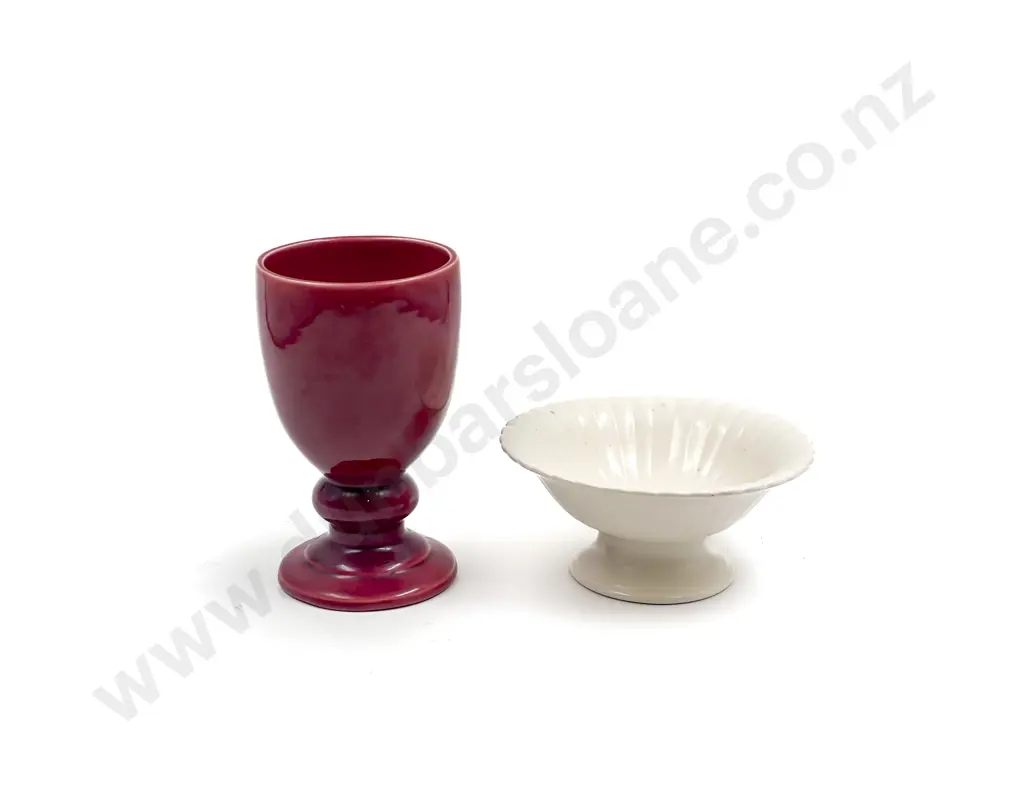 O C Stephenson Deep Red Goblet Shaped Pedestal Vase with Glazed Posy Bowl Image 1++