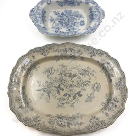 Two Pieces of Pheasant Decorated Blue and White China including Ashet