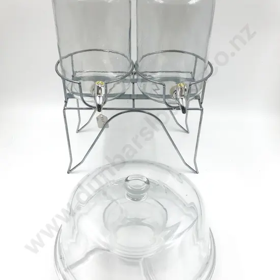 Pair of Modern Glass Kegs on stand with Glass Cake Dome and Large Centre Bowl etc