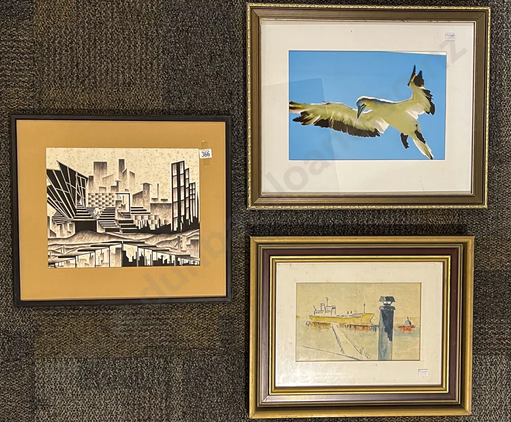 M J James - "Downtown" Ink on Paper Together with Photographic Work and Vintage Docking Scene Image 1++