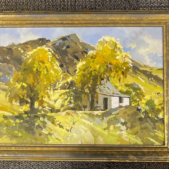 Allan Crombie - Farm Cottage - Oil on board