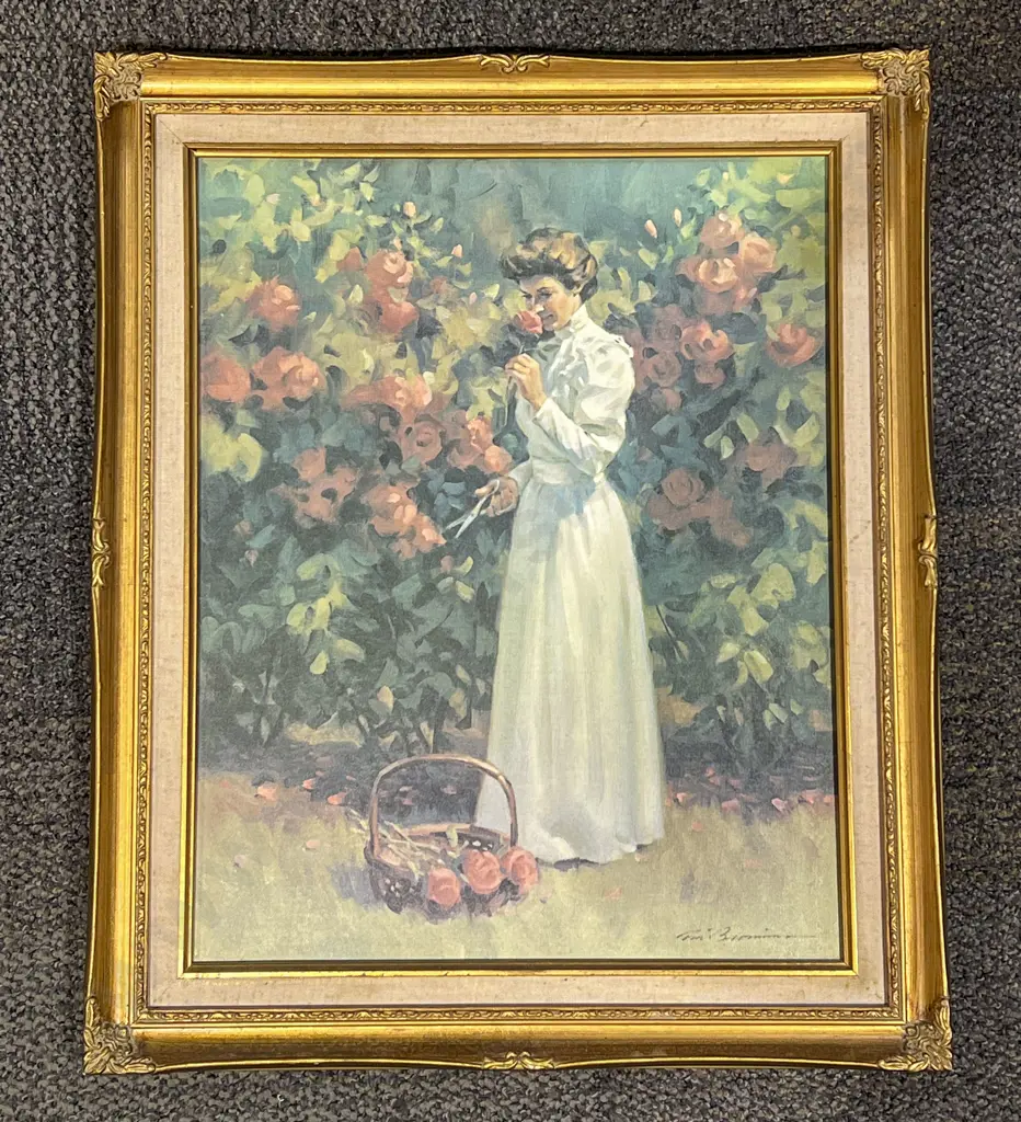 Tom Browning - "The Rose Garden " The Franklin Mint Fine Art Canvas Reproduction Image 1++