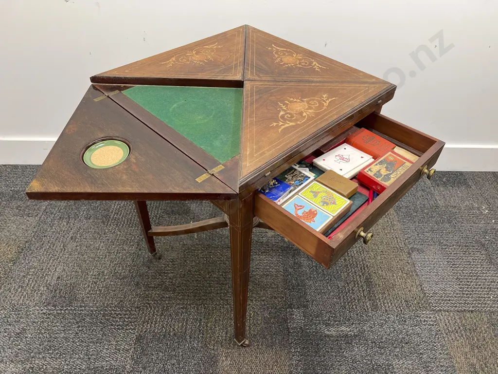 Victorian Rosewood & Marquetry Envelope Table Image 1++