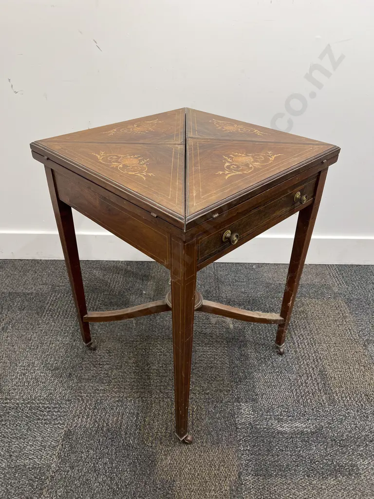 Victorian Rosewood & Marquetry Envelope Table Image 1++